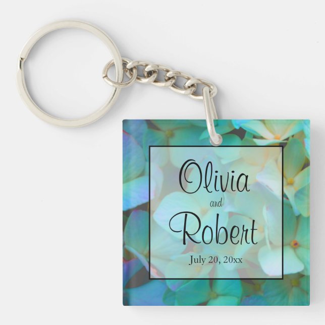 Aquamarin-blaugelbe Hydrangeas-Blume Schlüsselanhänger (Vorderseite)