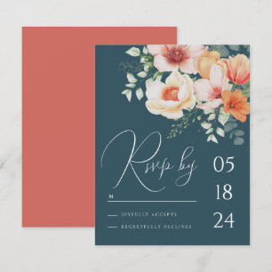 Aquamarin-blauorange-Frühlingspfirsichblütenhochze RSVP Karte