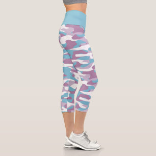 Aquamarin-blaurosa Lila-weißes Camouflage-Muster Capri Leggings