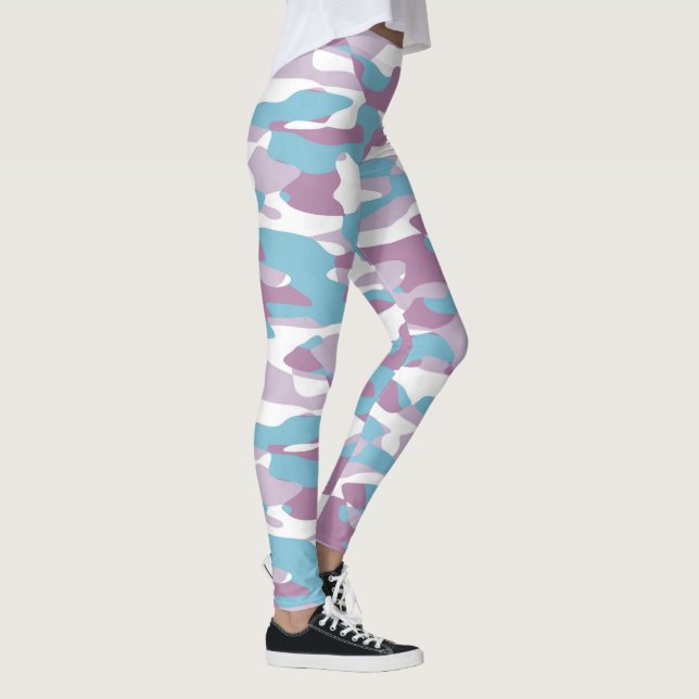 Aquamarin-blaurosa Lila-weißes Camouflage-Muster Leggings (Rechts)