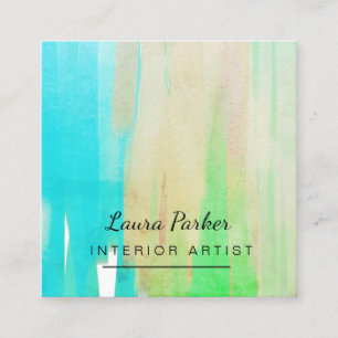 Aquamarin Blue Abstrakt Modern Paint Watercolor Ar Quadratische Visitenkarte