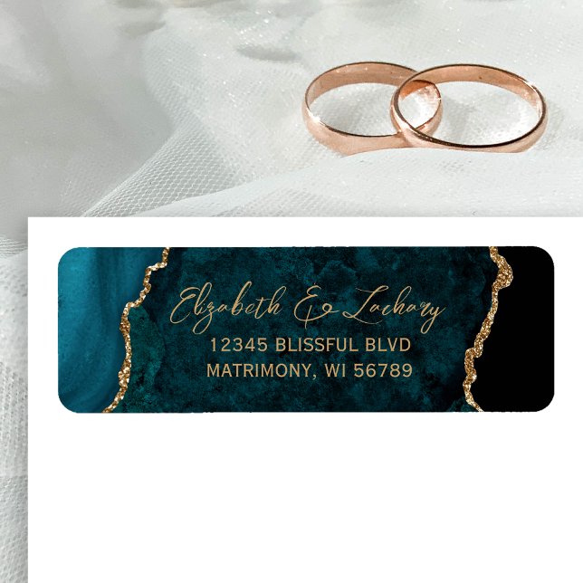 Aquamarin Blue Agate Script Hochzeitskampagne Rück (Von Creator hochgeladen)
