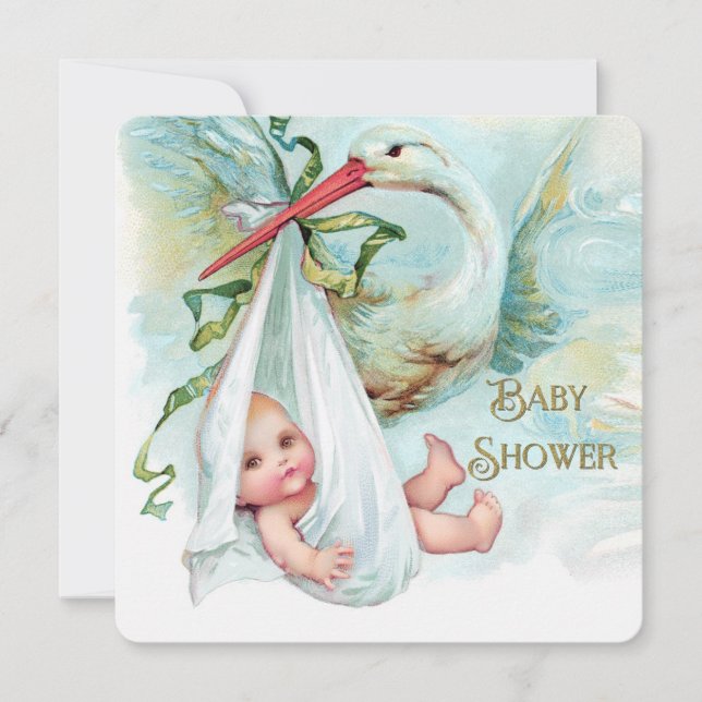 Aquamarin Blue and Gold Baby Dusche Einladung (Vorderseite)