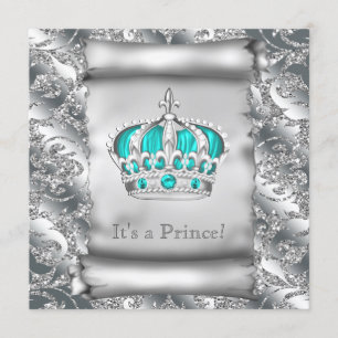 Aquamarin Blue and Silver Prince Baby Dusche Einladung