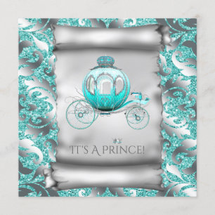 Aquamarin Blue and Silver Prince Baby Dusche Einladung