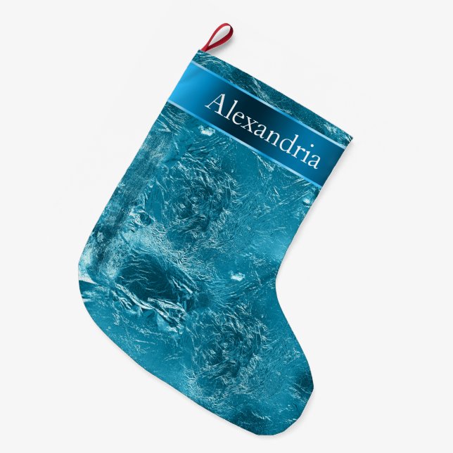 Aquamarin Blue Aqua Glam Weihnachtsname Großer Weihnachtsstrumpf (Vorderansicht (hängend))