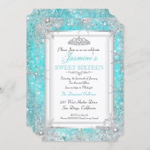 Aquamarin Blue Aqua Silver Winter Wonderland Sweet Einladung