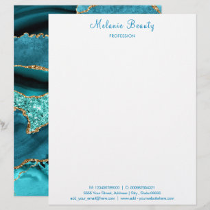 Aquamarin Blue Aqua Tirquoise Ihr Text-Info-Brief Briefbogen