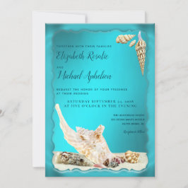Aquamarin Blue Aqua Türkise Seashell Wedding Einladung