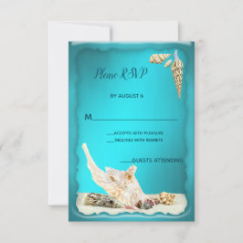 Aquamarin Blue Aqua Türkise Seashell Wedding RSVP