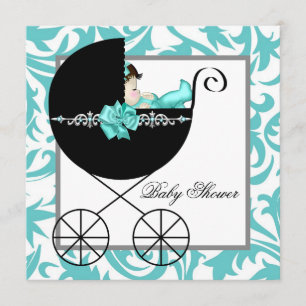 Aquamarin Blue Baby Carriage Baby Shower Einladung