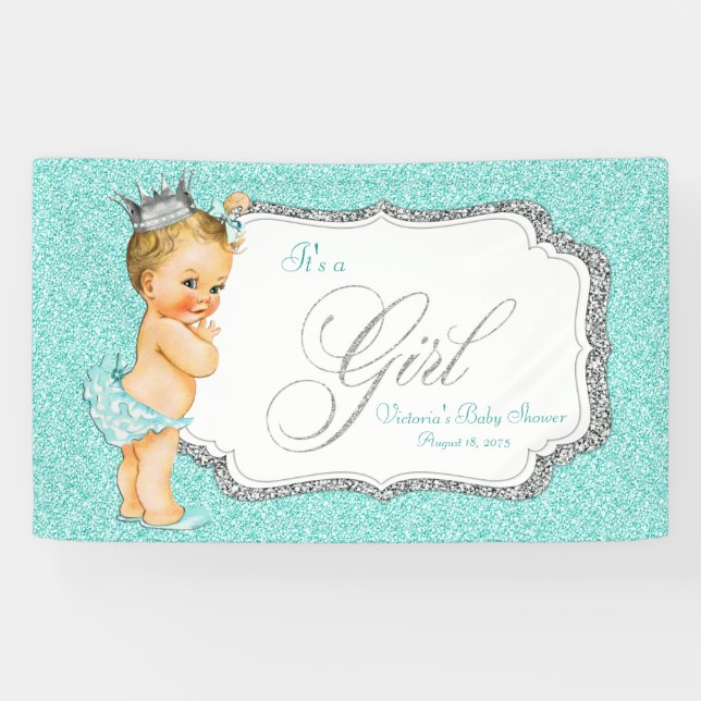 Aquamarin Blue Baby Dusche Banner (Horizontal)