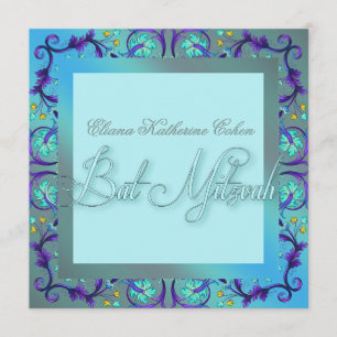 Aquamarin Blue Bat Mitzvah Einladungen