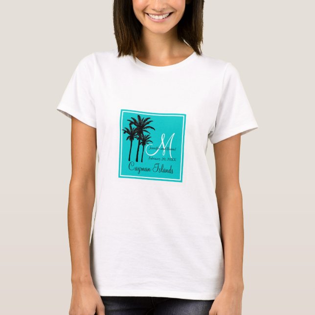 Aquamarin Blue Beach Wedding Palm Trees T-Shirt (Vorderseite)