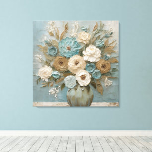 Aquamarin Blue Beige Sage Creme Floral Leinwanddruck