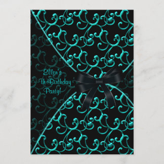 Aquamarin Blue Black Birthday Party Einladung Vorl