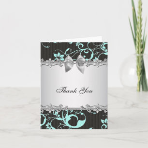 Aquamarin Blue Black Damask Silver Danke, dass Sie Dankeskarte