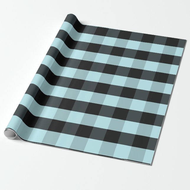 Aquamarin Blue Black Kariert überprüft Geschenkpapier (Ungerollt)