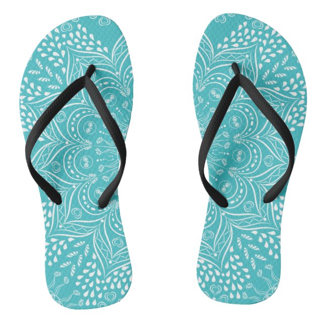 Aquamarin Blue Boho Mandala Flip Flops (Fußbett)