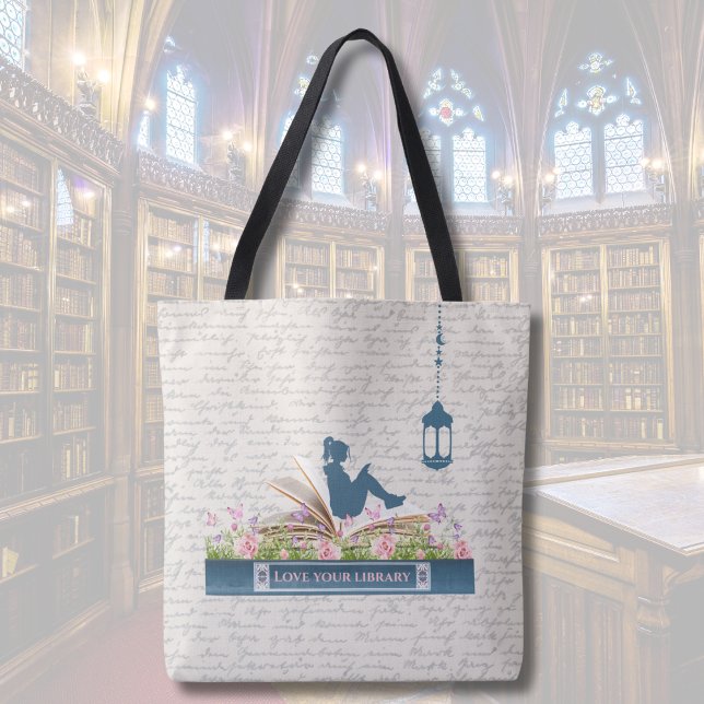 Aquamarin Blue Book Lovers Escape Tote Bag (Customizable Book Lovers Escape Tote Bag)