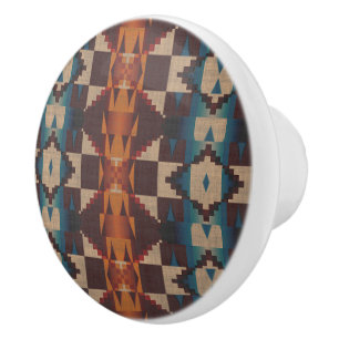 Aquamarin Blue Brown Dark Red Rust Orange Tribal A Keramikknauf