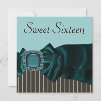 Aquamarin Blue Brown Sweet 16 Party Einladung