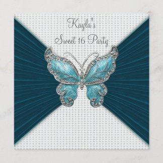 Aquamarin Blue Butterfly 16 . Geburtstag Geburtsta Einladung