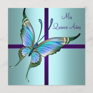 Aquamarin Blue Butterfly Quinceanera Einladung
