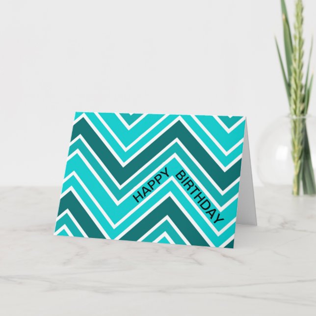 Aquamarin Blue Chervon Pattern Zig Zag Happy Birth Karte (Vorderseite)