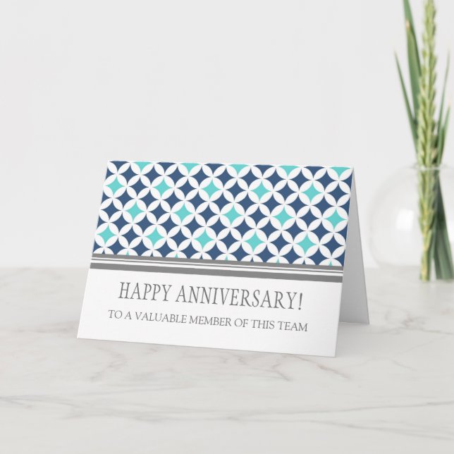 Aquamarin Blue Circles Employee Anniversary Card Karte (Vorderseite)