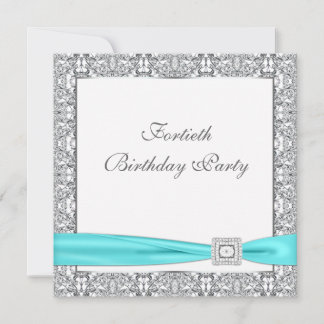 Aquamarin Blue Classy 40. Geburtstag Party Einladung
