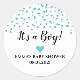 Aquamarin Blue Confetti Herz Es ist eine Girl Baby Runder Aufkleber