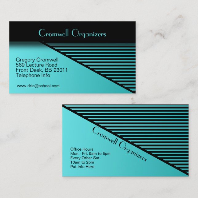 Aquamarin Blue Contemporary Business Card Visitenkarte (Vorne/Hinten)