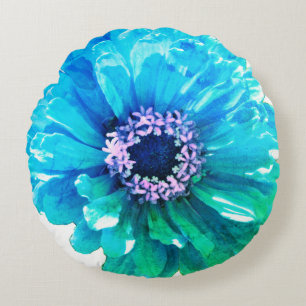Aquamarin Blue Daisy, blaue Blume Rundes Kissen