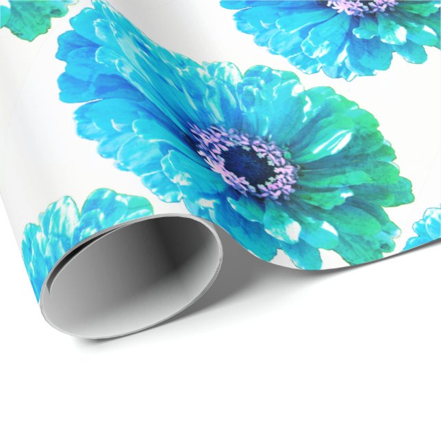 Aquamarin Blue Daisy Geschenkpapier (Rolleneckpunkt)