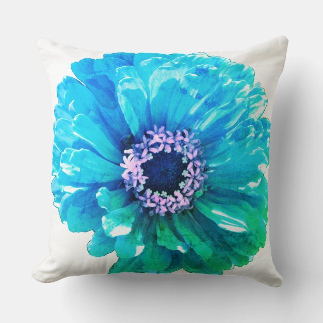 Aquamarin Blue Daisy Kissen (Vorderseite)