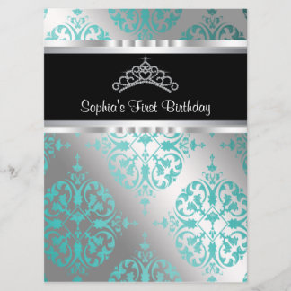 Aquamarin Blue Damask Tiara Princess Erster Geburt Einladung