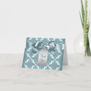Aquamarin Blue Damask Vielen Dank Karten