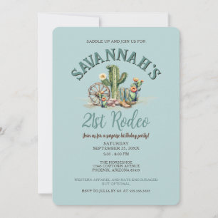 Aquamarin Blue Desert Cowgirl Rodeo Geburtstagspar Einladung