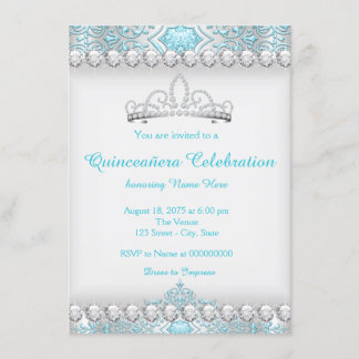 Aquamarin Blue Diamond Tiara Princess Quinceanera Einladung