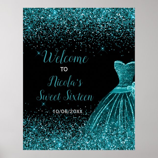 Aquamarin Blue Dress Imitats Glitzer Sweet 16 Will Poster (Vorne)