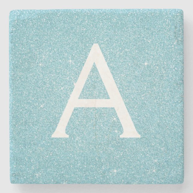 Aquamarin Blue Elegante Glitzer & Sparkle Monogram Steinuntersetzer (Vorderseite)