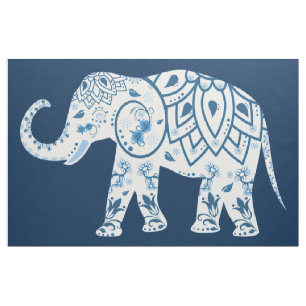 Aquamarin Blue Elephant Mural Fabric Stoff