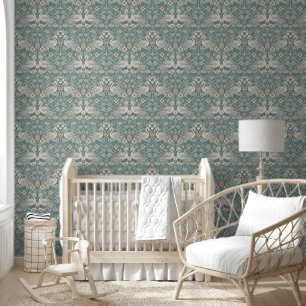 Aquamarin Blue Flamingo Floral Damask Tapete