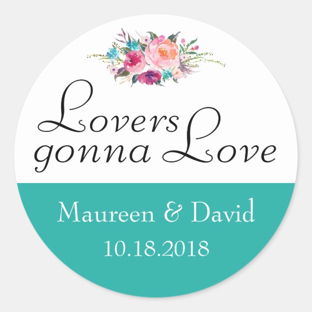Aquamarin Blue Floral Wedding Runder Aufkleber (Vorderseite)