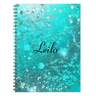 Aquamarin Blue Funkelnd Glitzer Name Aqua Notebook Notizblock