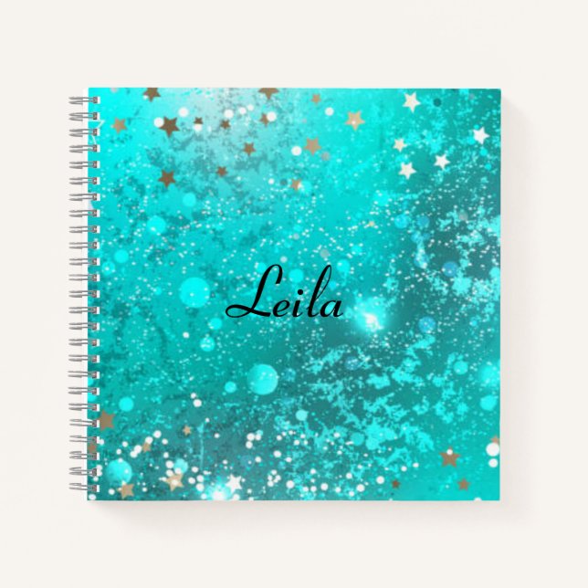 Aquamarin Blue Funkelnd Glitzer Name Notizbuch (Vorderseite)