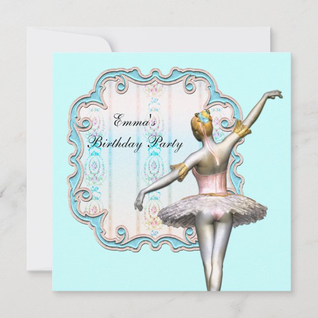 Aquamarin Blue Girls Ballerina Geburtstagsparty Einladung (Vorderseite)