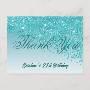 Aquamarin Blue Glitzer, 21. Geburtstag Vielen Dank Postkarte