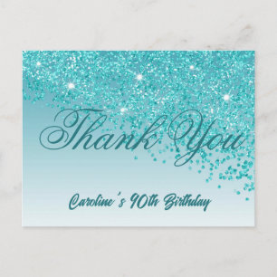 Aquamarin Blue Glitzer, 90. Geburtstag Danke Postkarte